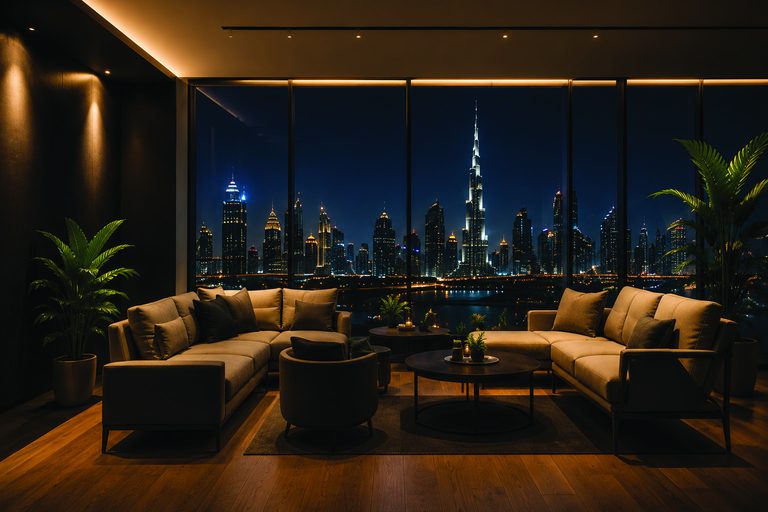 Executive lounge overlooking the Dubai skyline